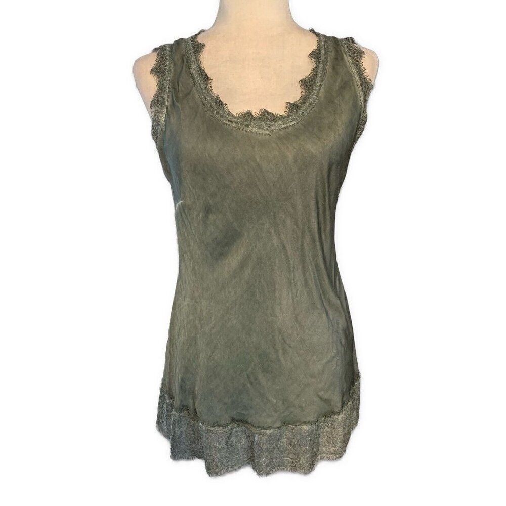 Baci Fashion Solid Green Lace Tank Top Medium Italy